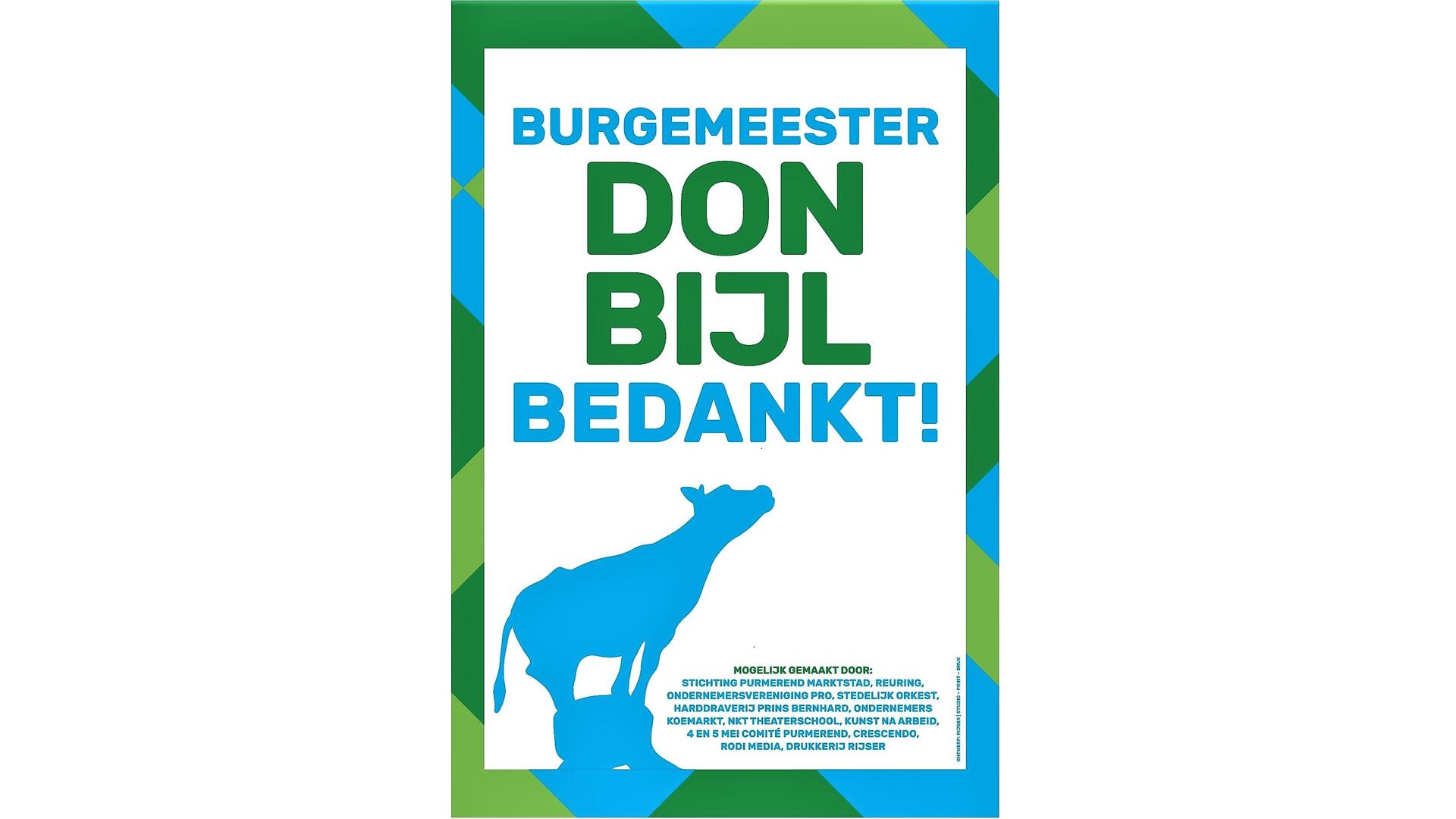 Foto van advertentie "Burgemeester Don Bijl Bedankt!" geplaatst door diverse organisaties in Purmerend