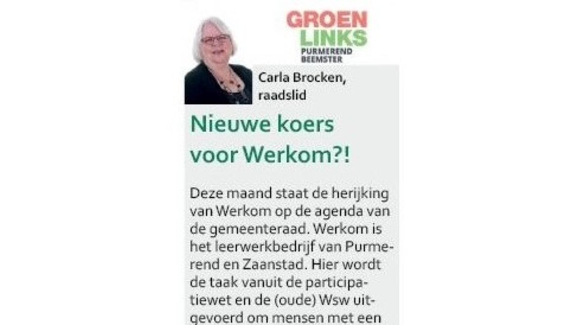 Kop van de column Reactie uit de fractie, zoals afgedrukt in het Purmerends Nieuwsblad