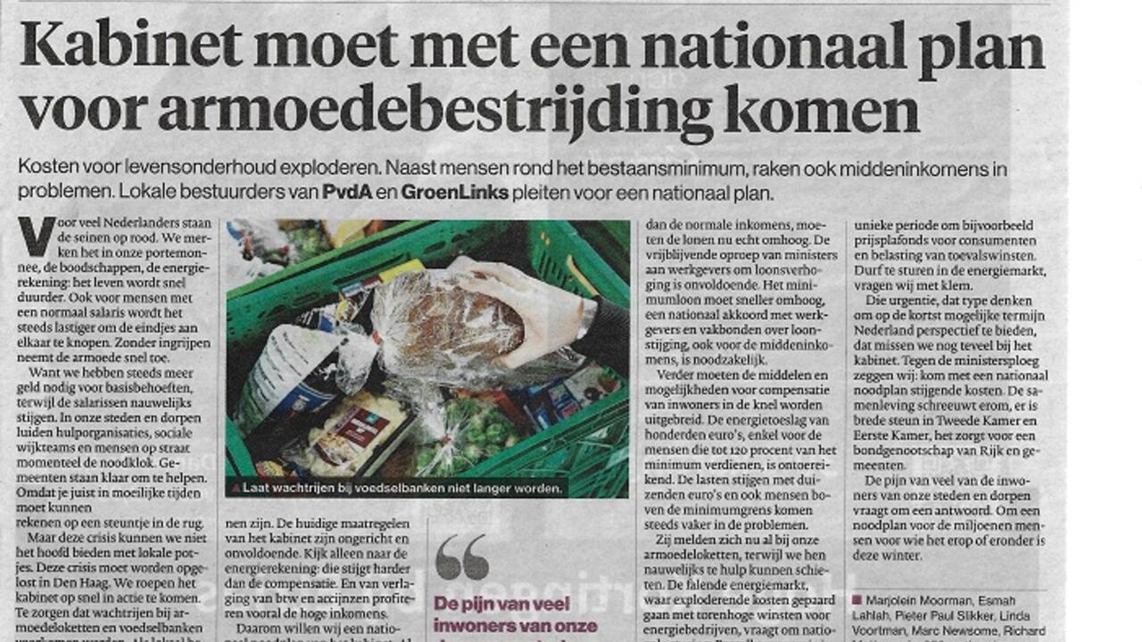 Krantenartikel in het Algemeen Dagblad met de tekst van het manifest