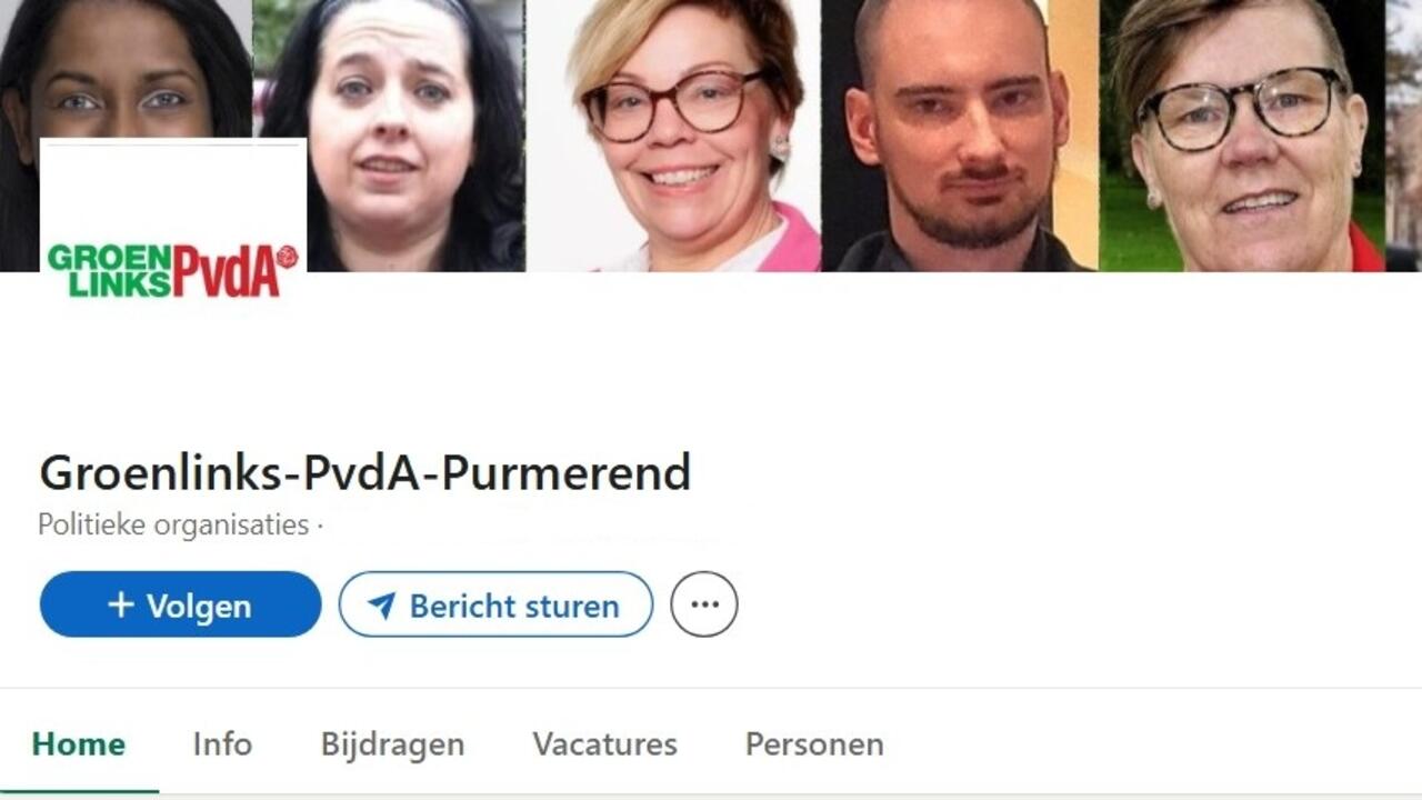 Openingspagina van het LinkedIn account van GroenLinks-PvdA Purmerend
